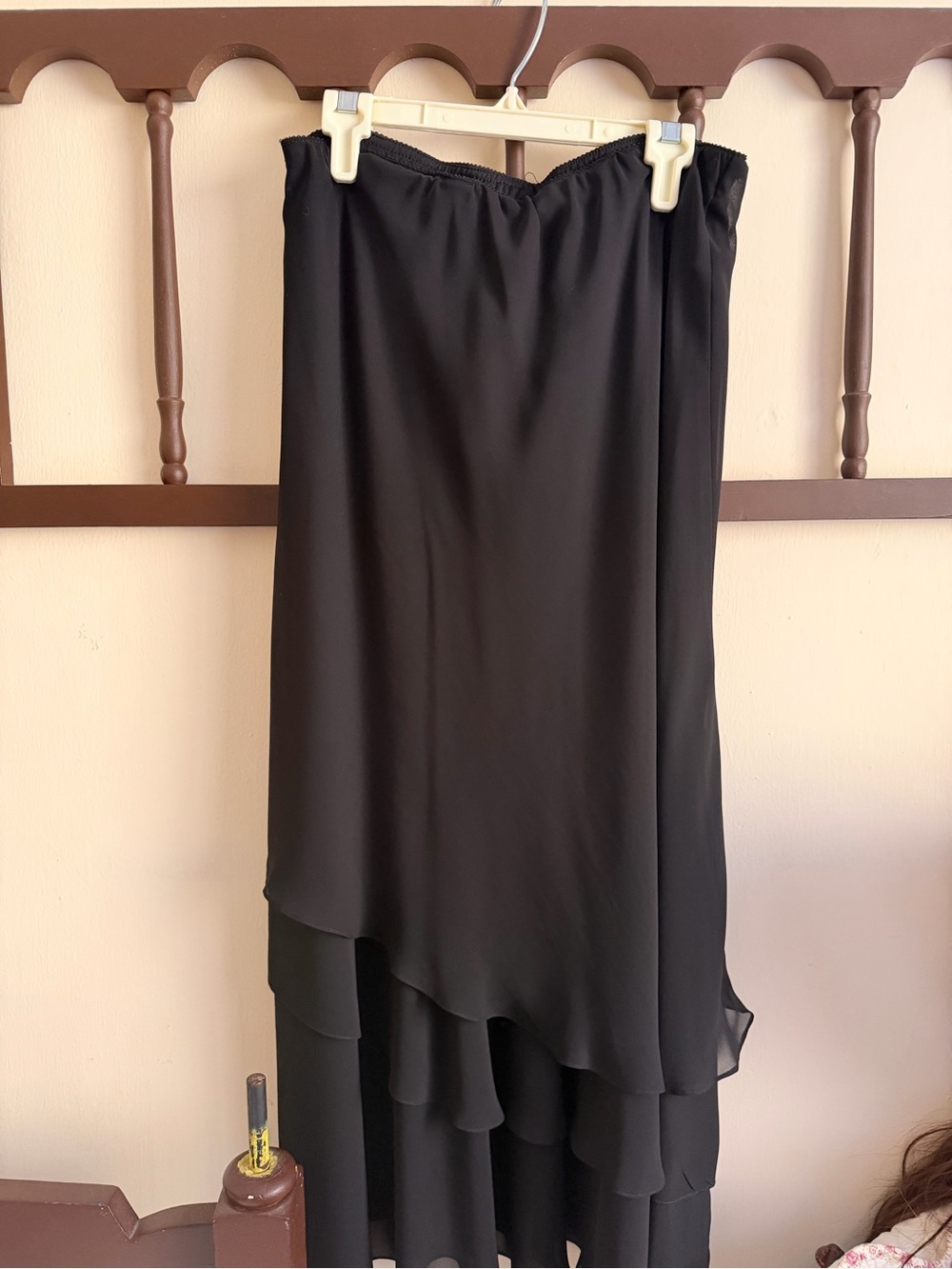 Alex Evenings Black High‑Low Layered Maxi Skirt